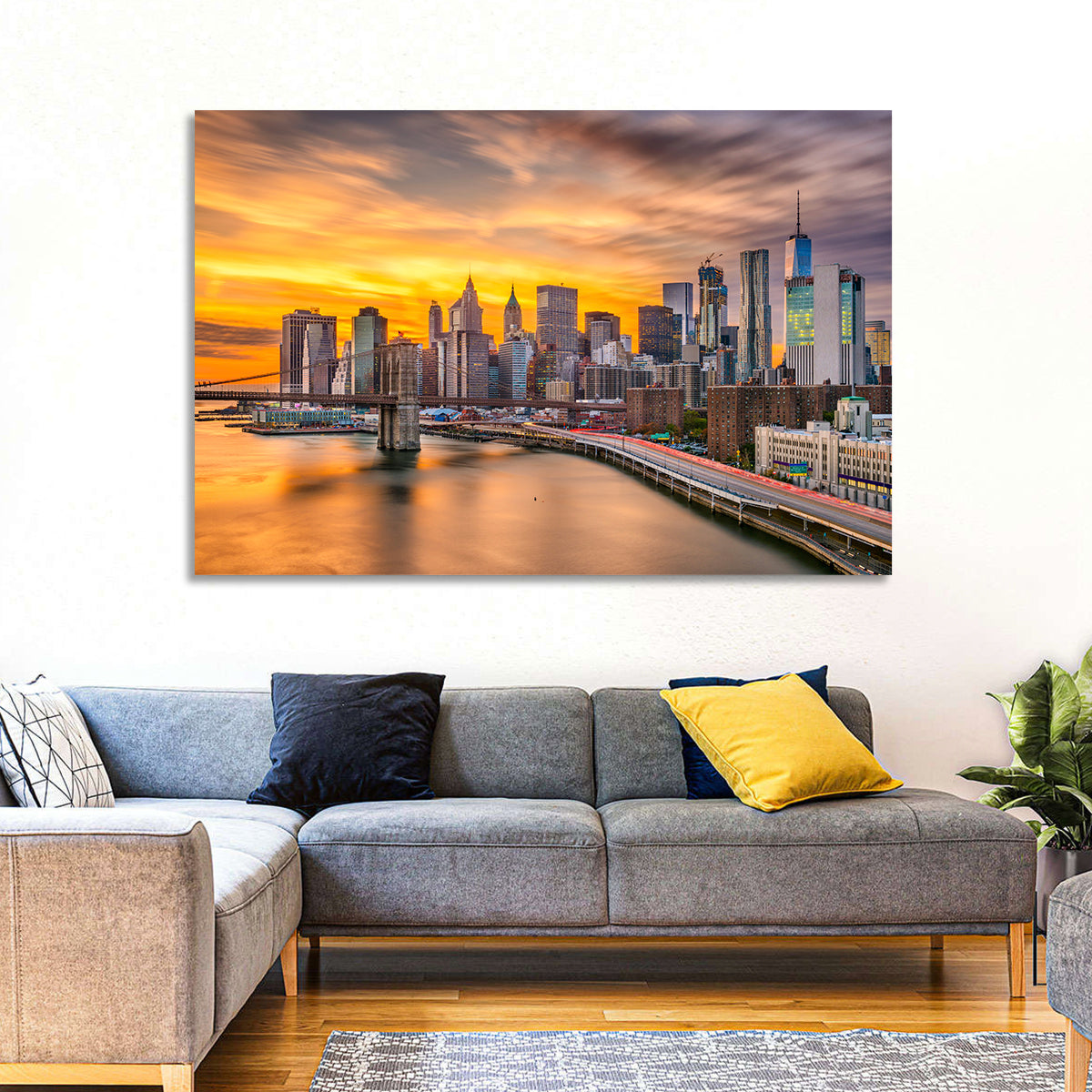 Lower Manhattan Skyline Wall Art in a room, landscape