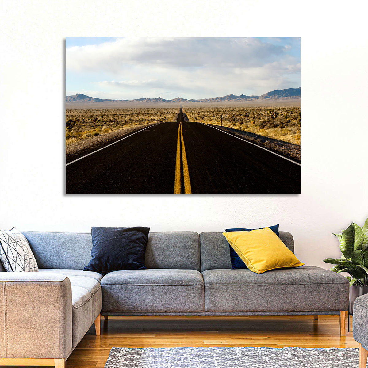 Nevada Desert Highway Wall Art in a room, landscape