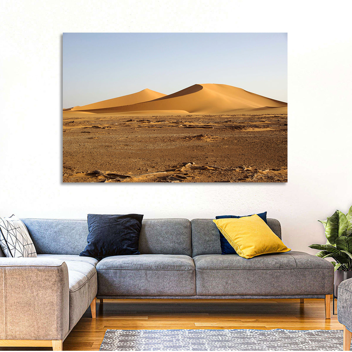 Golden Hour Desert Dunes Wall Art in a room, landscape