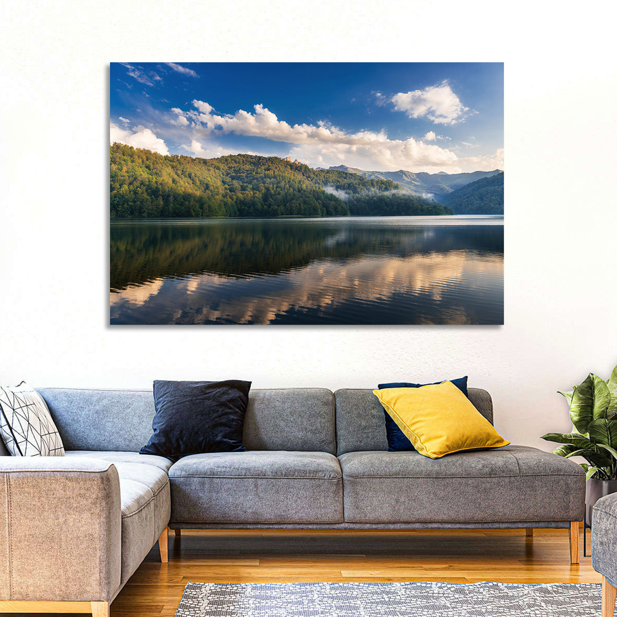 Golden Mist Mountain Lake Wall Art