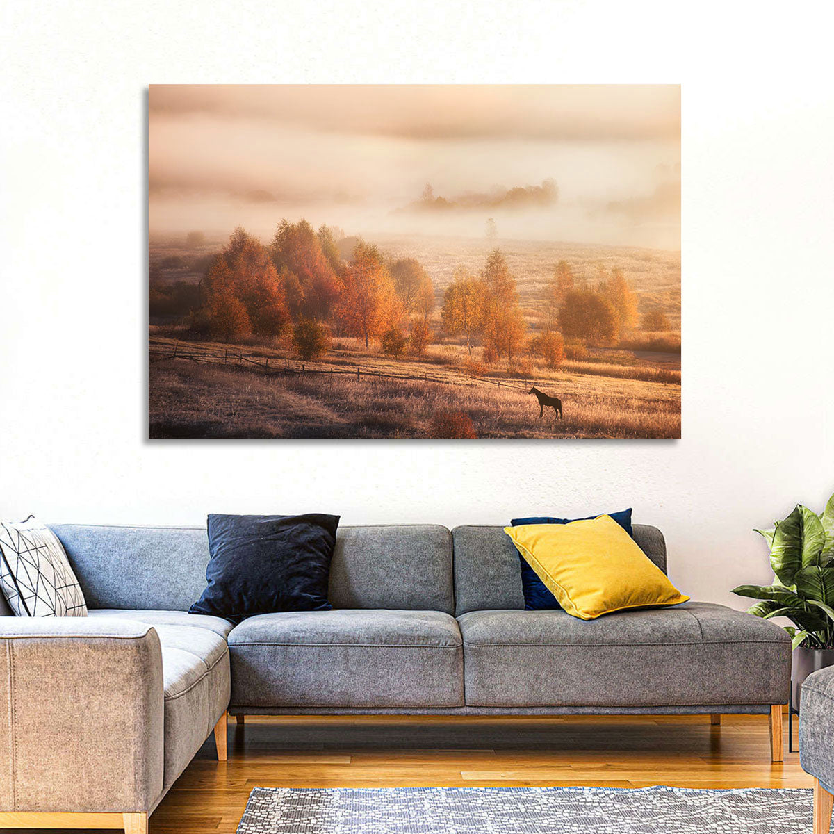 Autumn Morning Horse Silhouette Wall Art