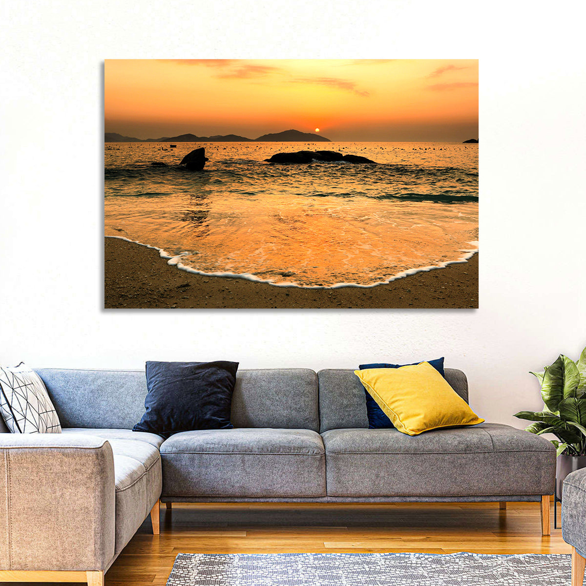 Khanh Hoa Beach Sunset Wall Art in a room, landscape