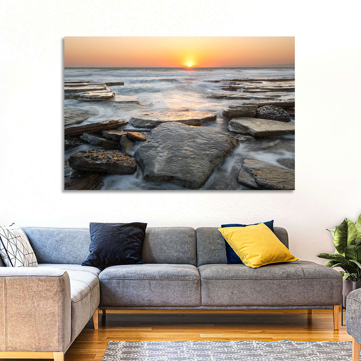 Golden Hour Rock Shoreline Sunset Wall Art
