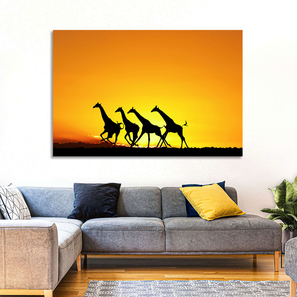 Savanna Giraffes at Sunset Wall Art
