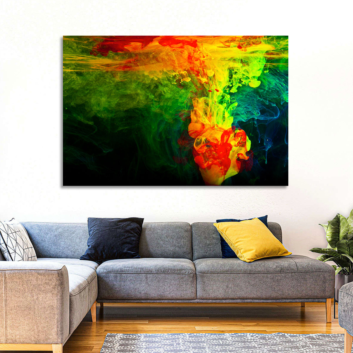 Dynamic Ink Plumes Abstract Wall Art in a room, landscape