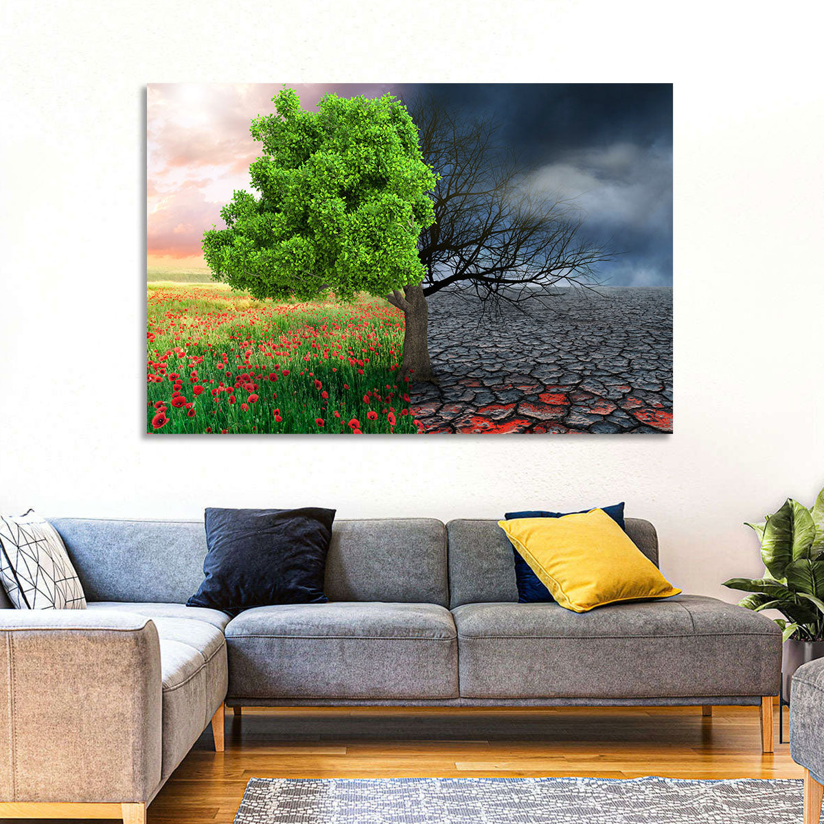 Split Climate Landscape Wall Art in a room, landscape