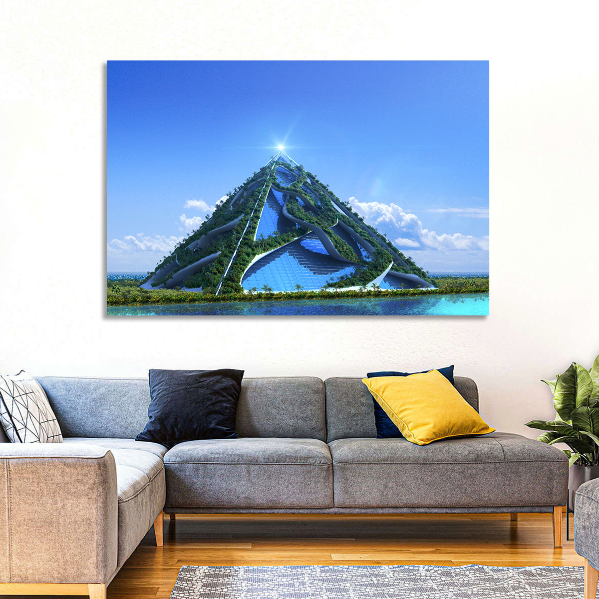 Glassy Pyramid with Gardens Wall Art in a room, landscape
