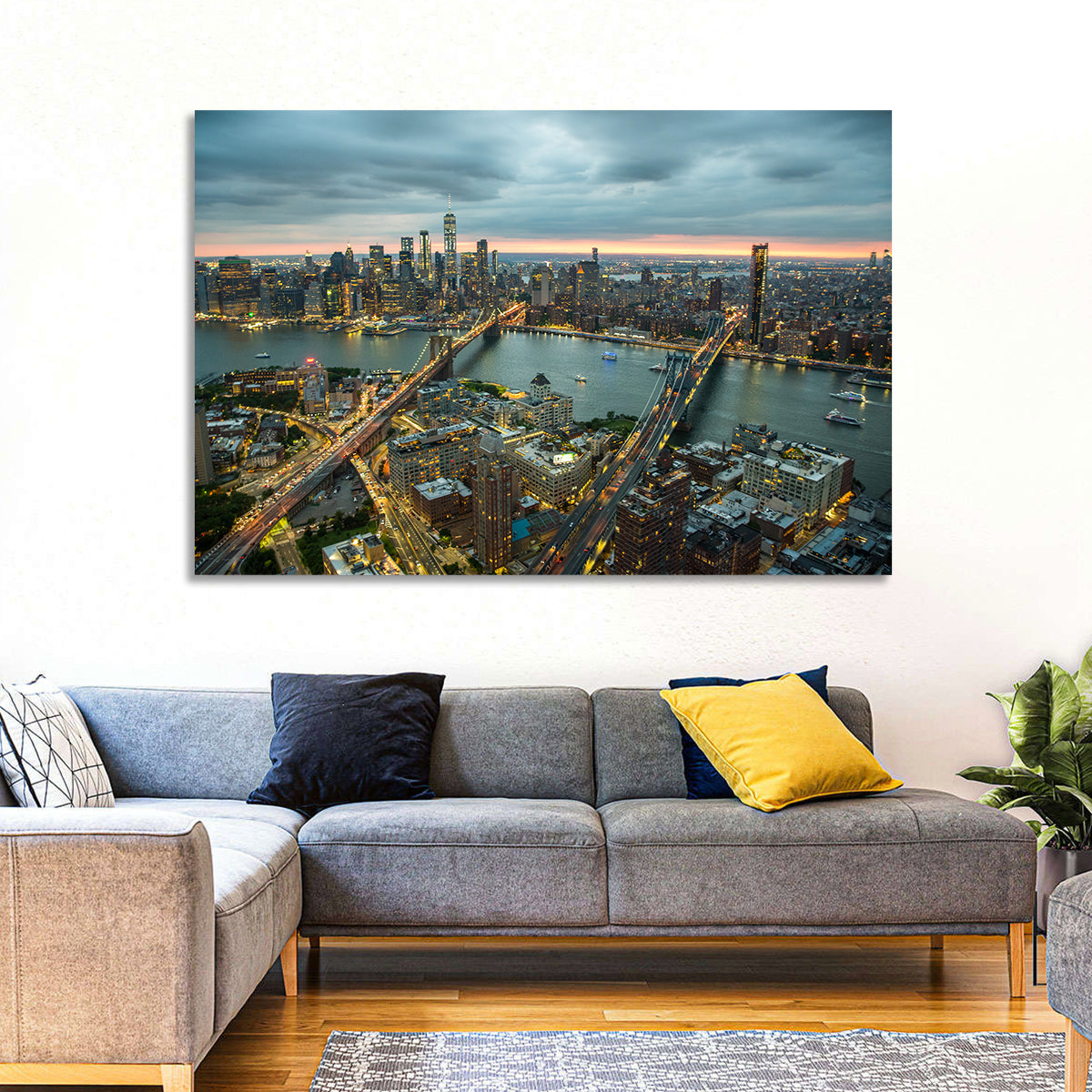 New York Twilight Cityscape Wall Art in a room, landscape