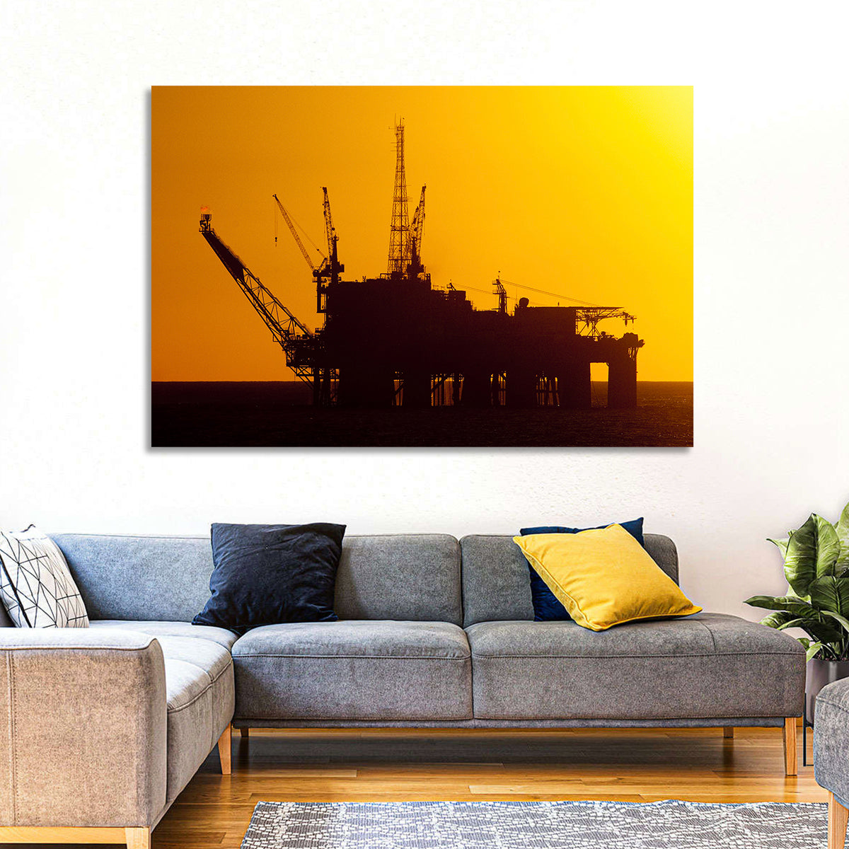 Oil Rig Silhouette at Sunset Wall Art