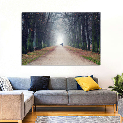 Foggy Tree Lined Walkway in Autumn Wall Art