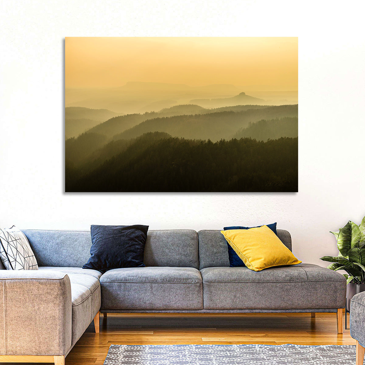 Misty Golden Ridge Landscape Wall Art