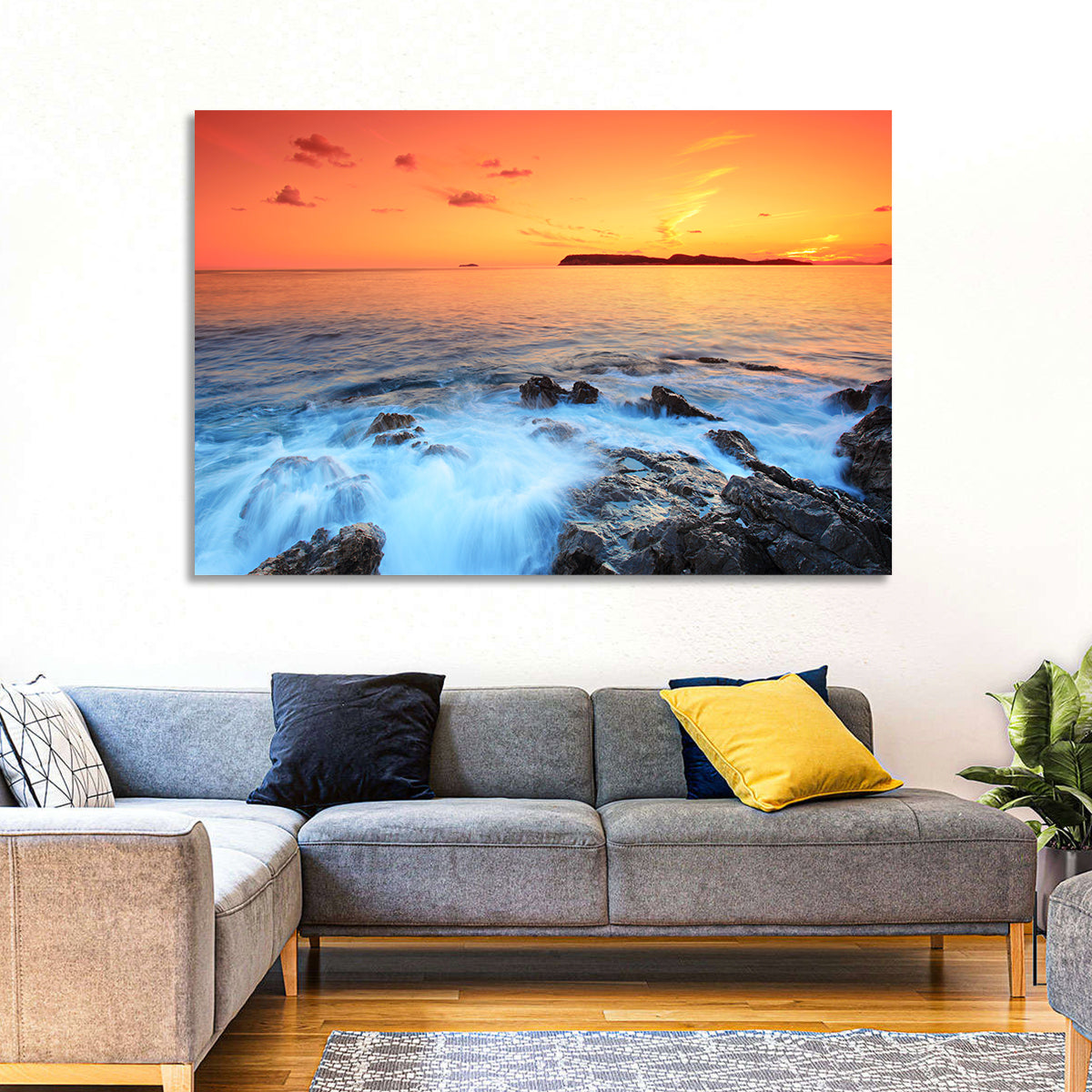 Dubrovnik Sunset Over Rocky Shore Wall Art