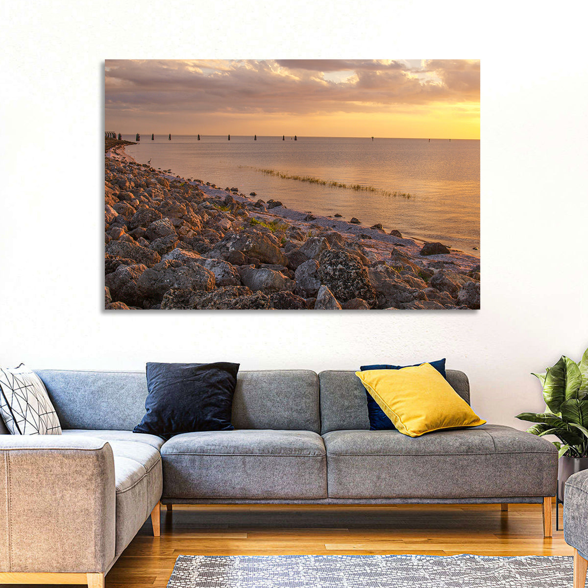 Lake Okeechobee Rocky Shore Sunset Wall Art