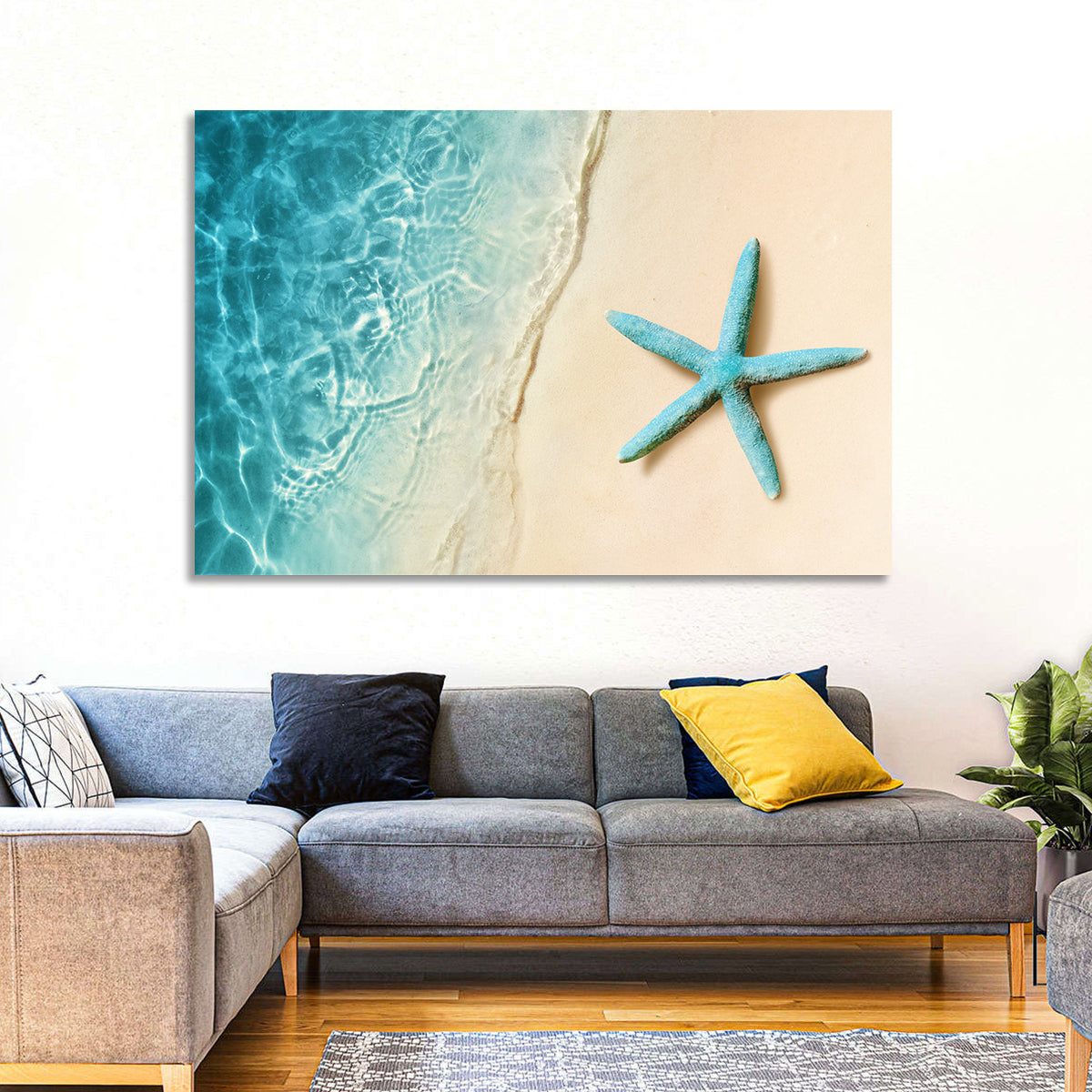 Blue Starfish on Sandy Beach Wall Art