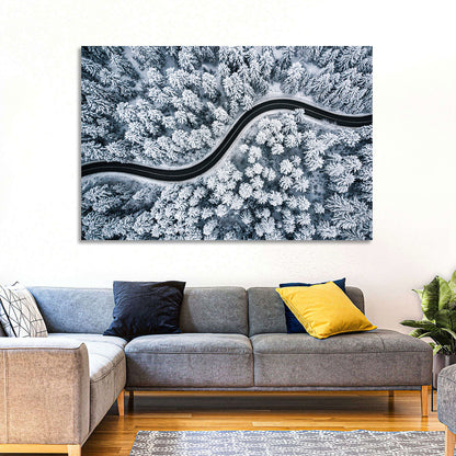 S-curve Winter Forest Road Wall Art