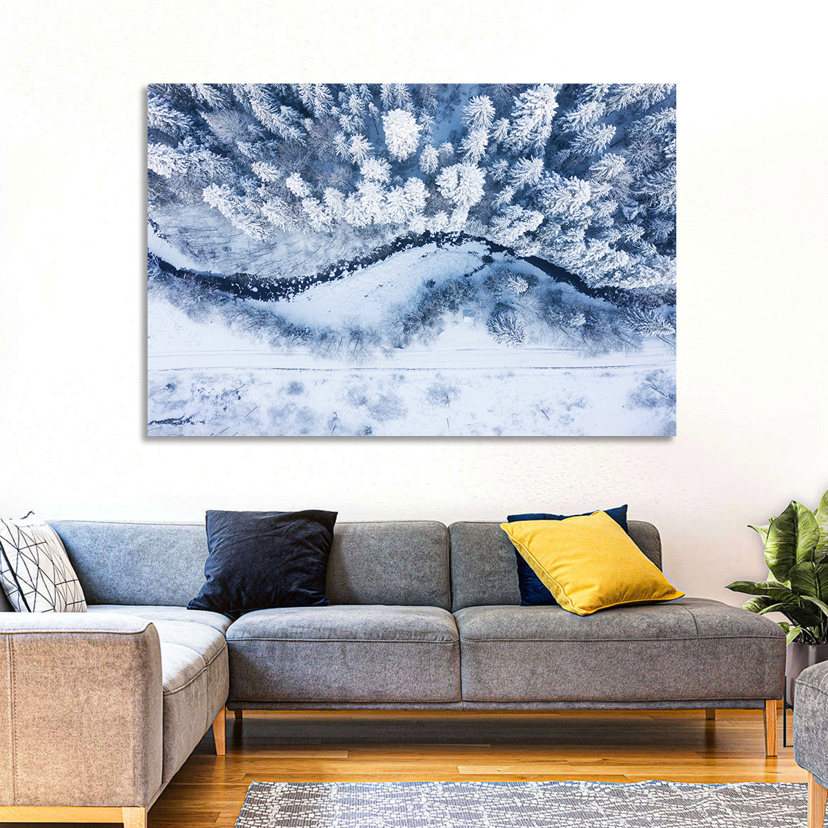 Winding Snowy River Wall Art in a room, landscape