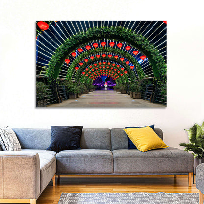 Red Lantern Trellis Tunnel Wall Art