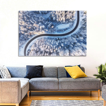 Winding Snow-covered Forest Road Wall Art
