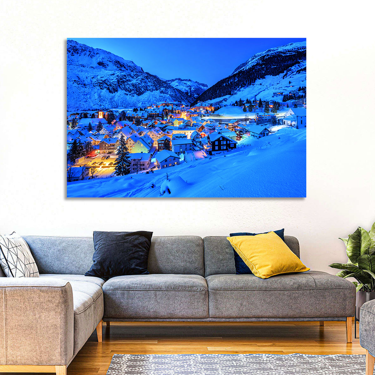 Andermatt Winter Village Wall Art in a room, landscape