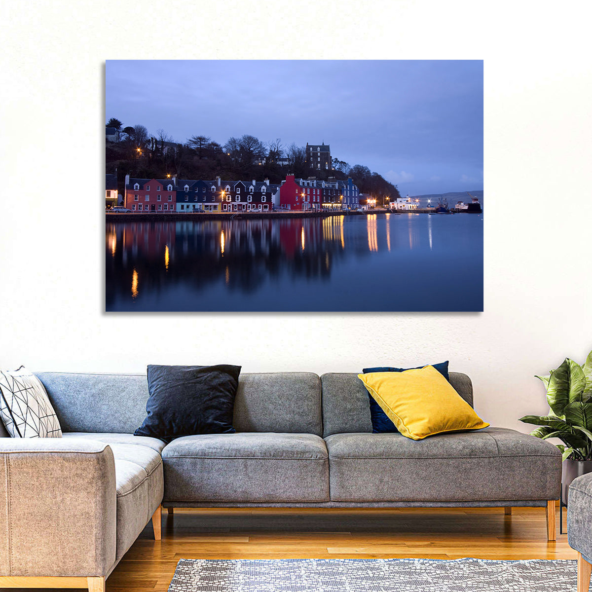 Tobermory Harbour at Twilight Wall Art in a room, landscape