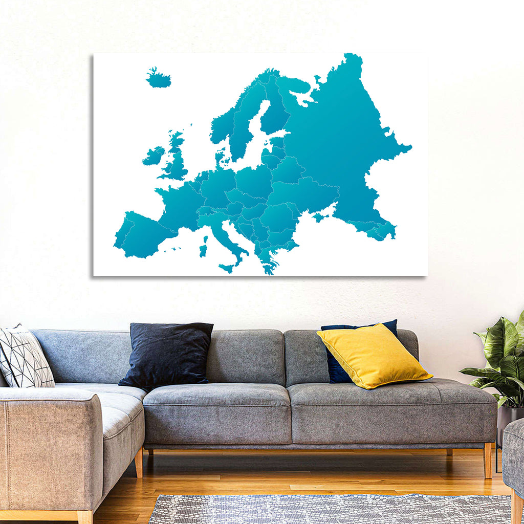 Teal Gradient Europe Map Wall Art