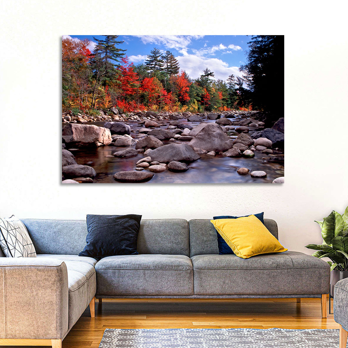 New Hampshire Autumn Stream Wall Art in a room, landscape