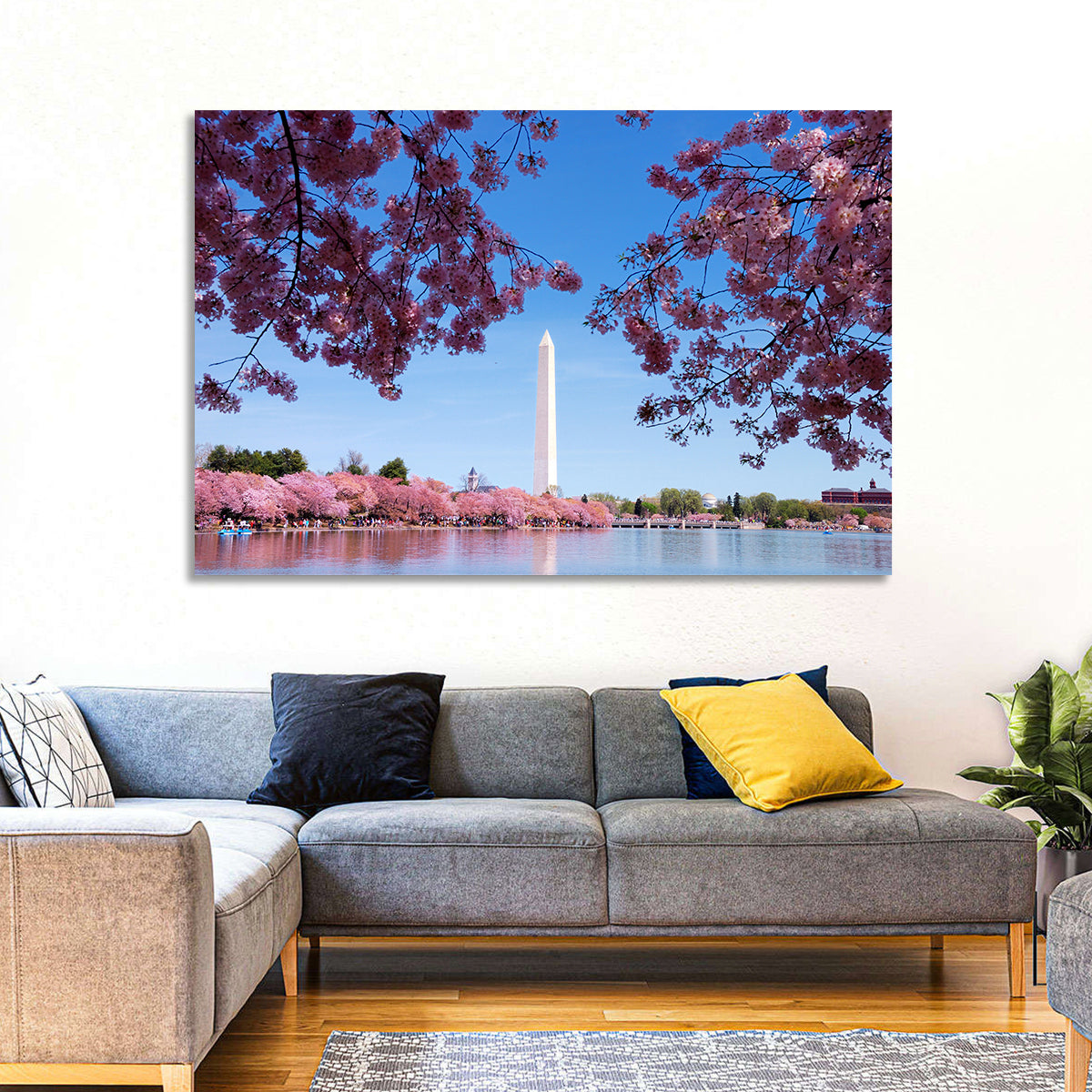 Washington Monument with Cherry Blossoms Wall Art in a room, landscape