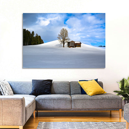 Rustic Barn on a Snowy Hill Wall Art
