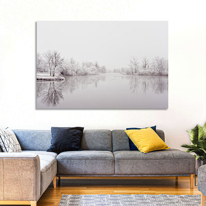 Frozen River Reflection in Winter Fog Wall Art