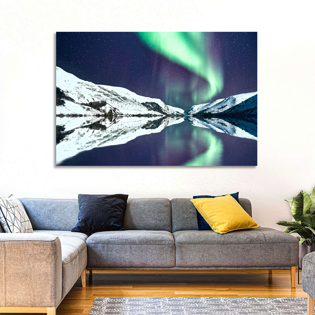 Emerald Aurora Over Mirror Lake Wall Art