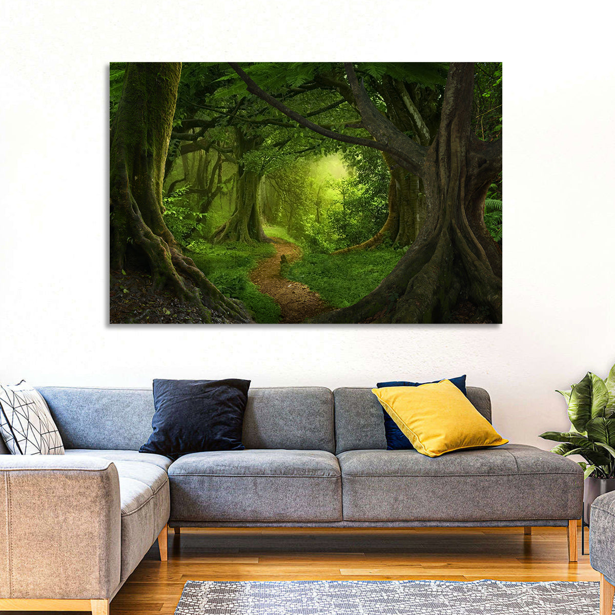 Tropical Forest Path Wall Art in a room, landscape