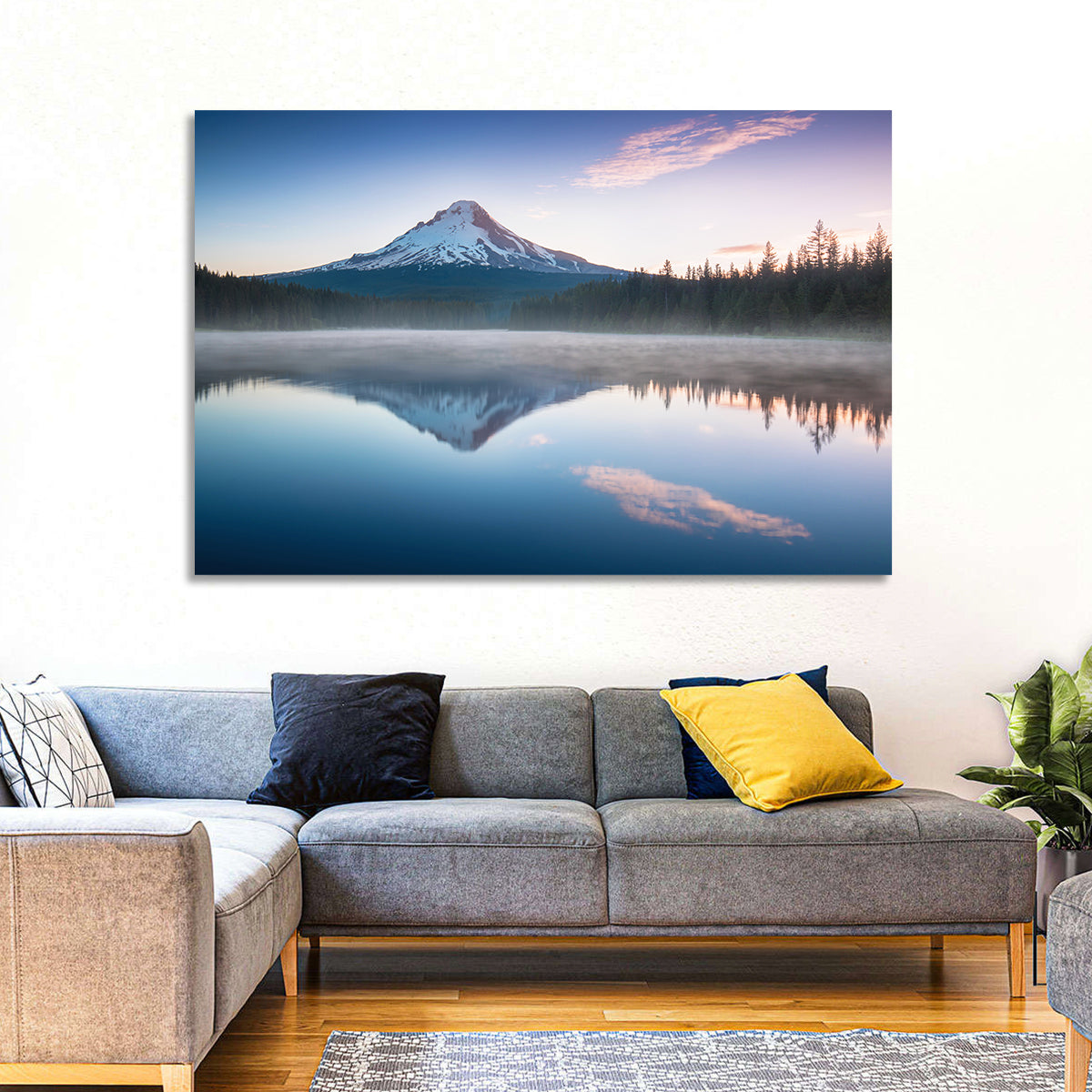 Mount Hood Reflection at Trillium Lake Wall Art in a room, landscape