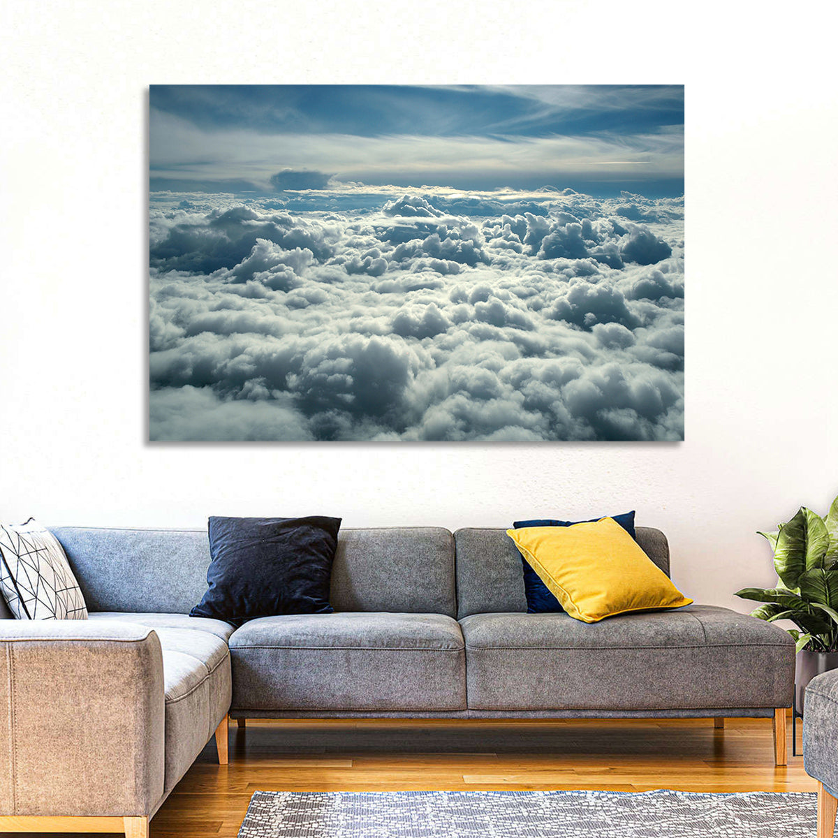 Aerial View Above Clouds Wall Art in a room, landscape