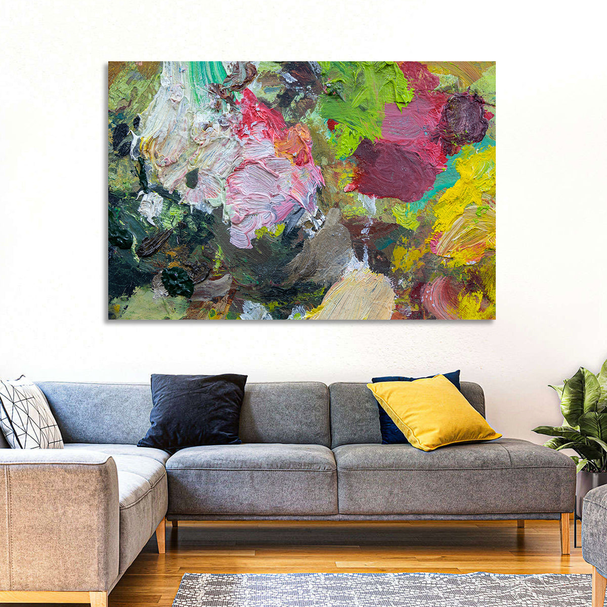 Hand Drawn Abstract Palette Wall Art in a room, landscape