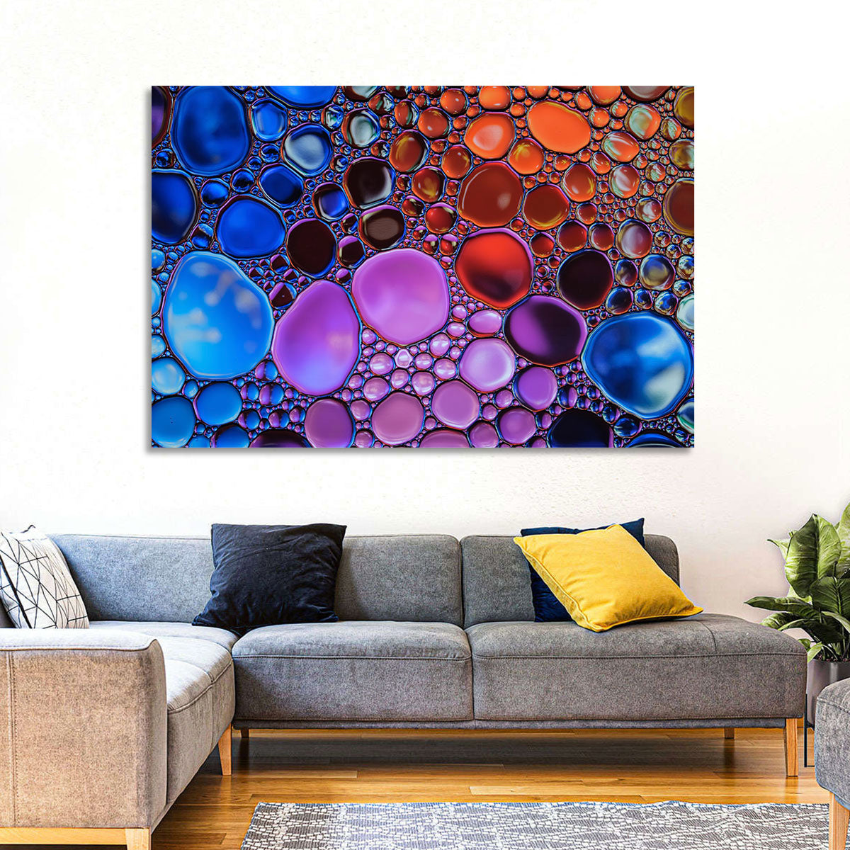 Flowing Bubbles Abstract Wall Art in a room, landscape