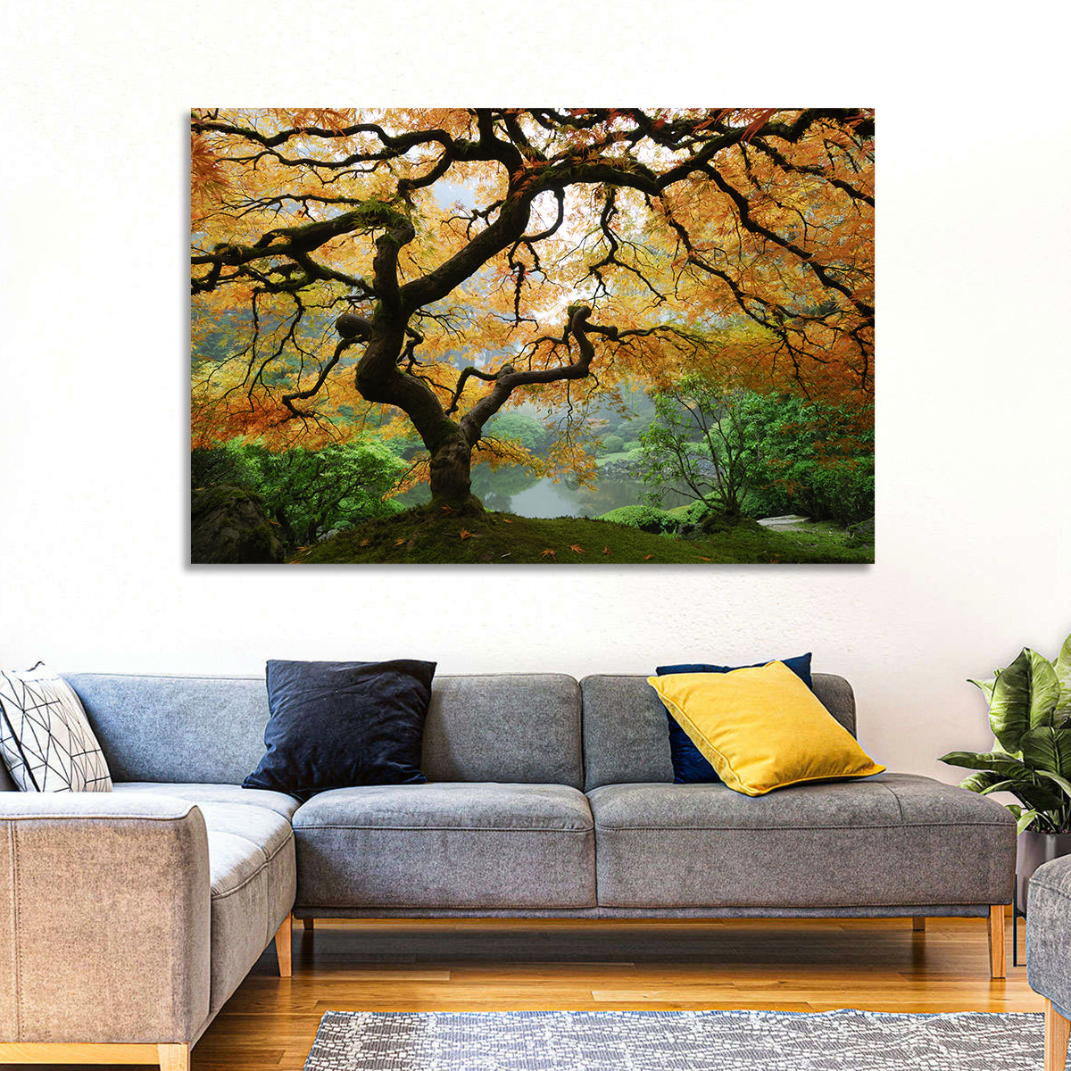 Japanese Autumn Maple Wall Art in a room, landscape