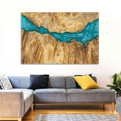 Burled Wood River with Teal Resin Wall Art