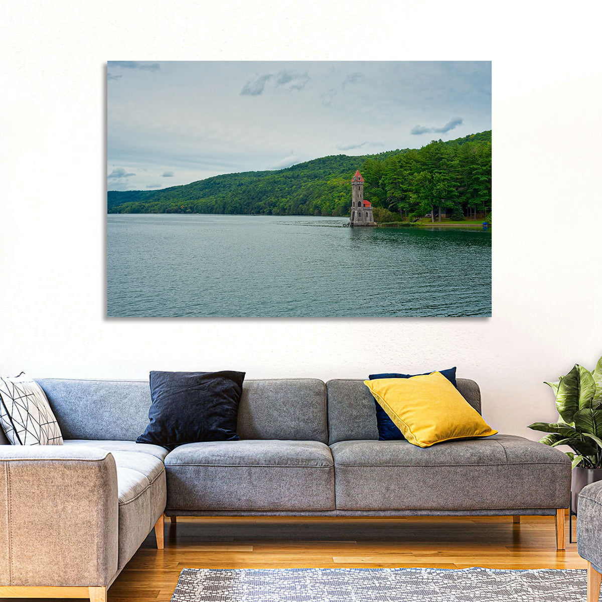 Otsego Lake View with Stone Tower Wall Art in a room, landscape