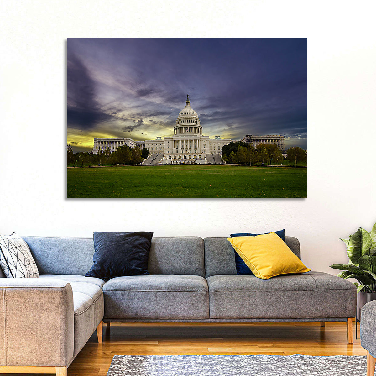 United States Capitol at Dusk Wall Art in a room, landscape