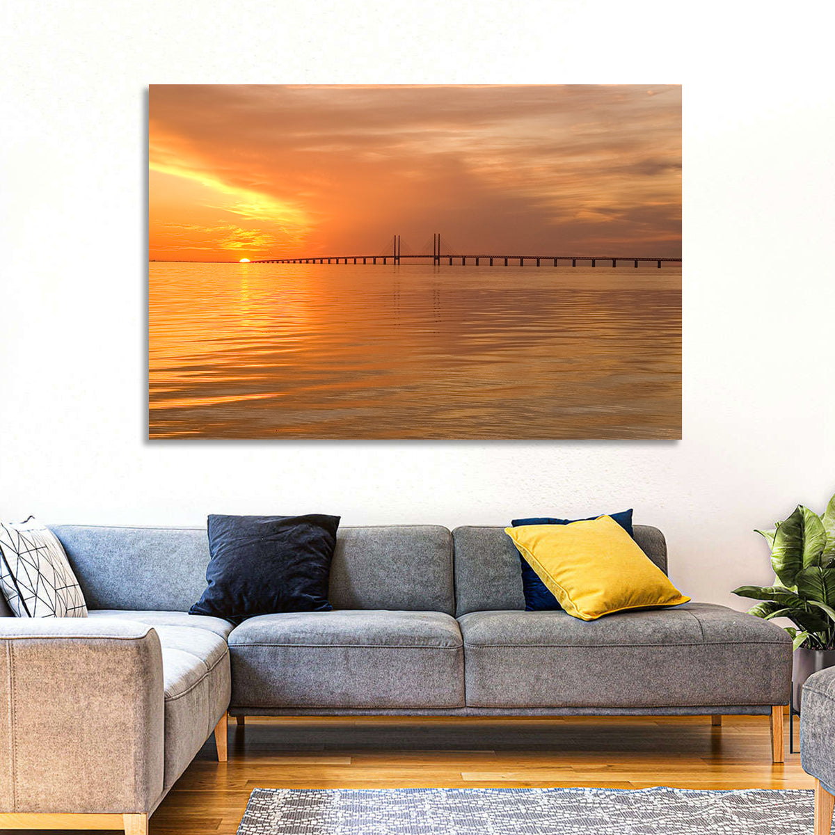 Øresund Bridge in Golden Light Wall Art