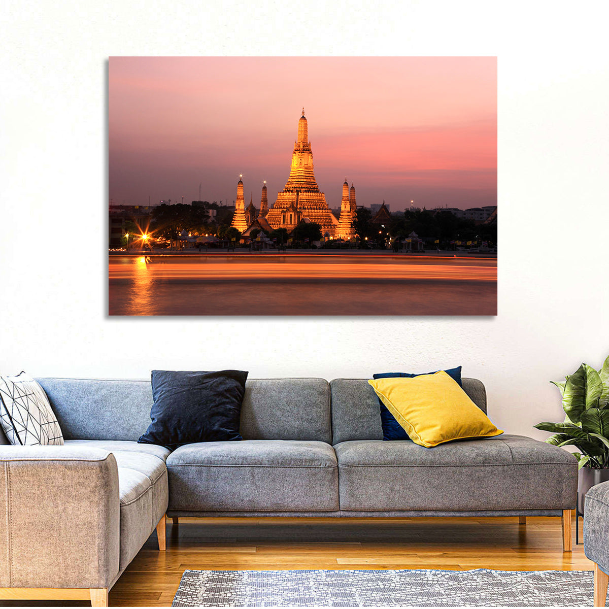 Wat Arun at Dusk Wall Art in a room, landscape