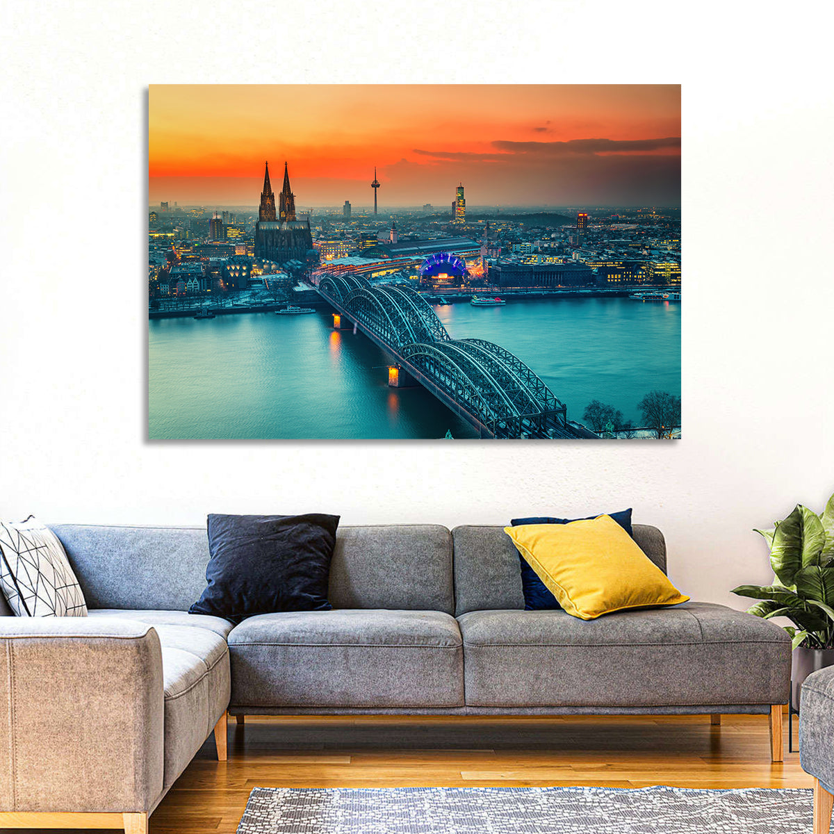 Hohenzollern Bridge at Dusk Wall Art in a room, landscape