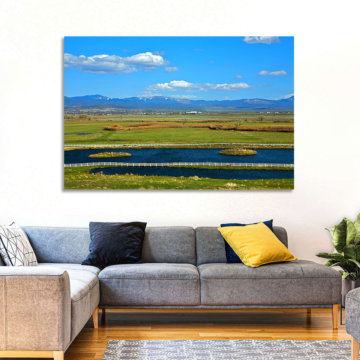 Genoa Township Pond View Wall Art in a room, landscape