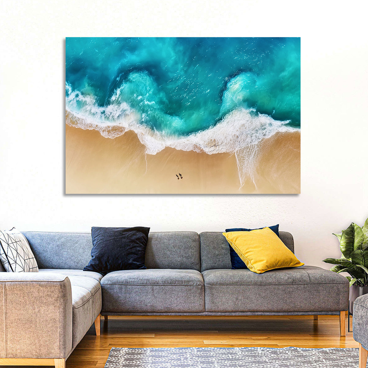 Turquoise Beach Aerial Wall Art in a room, landscape