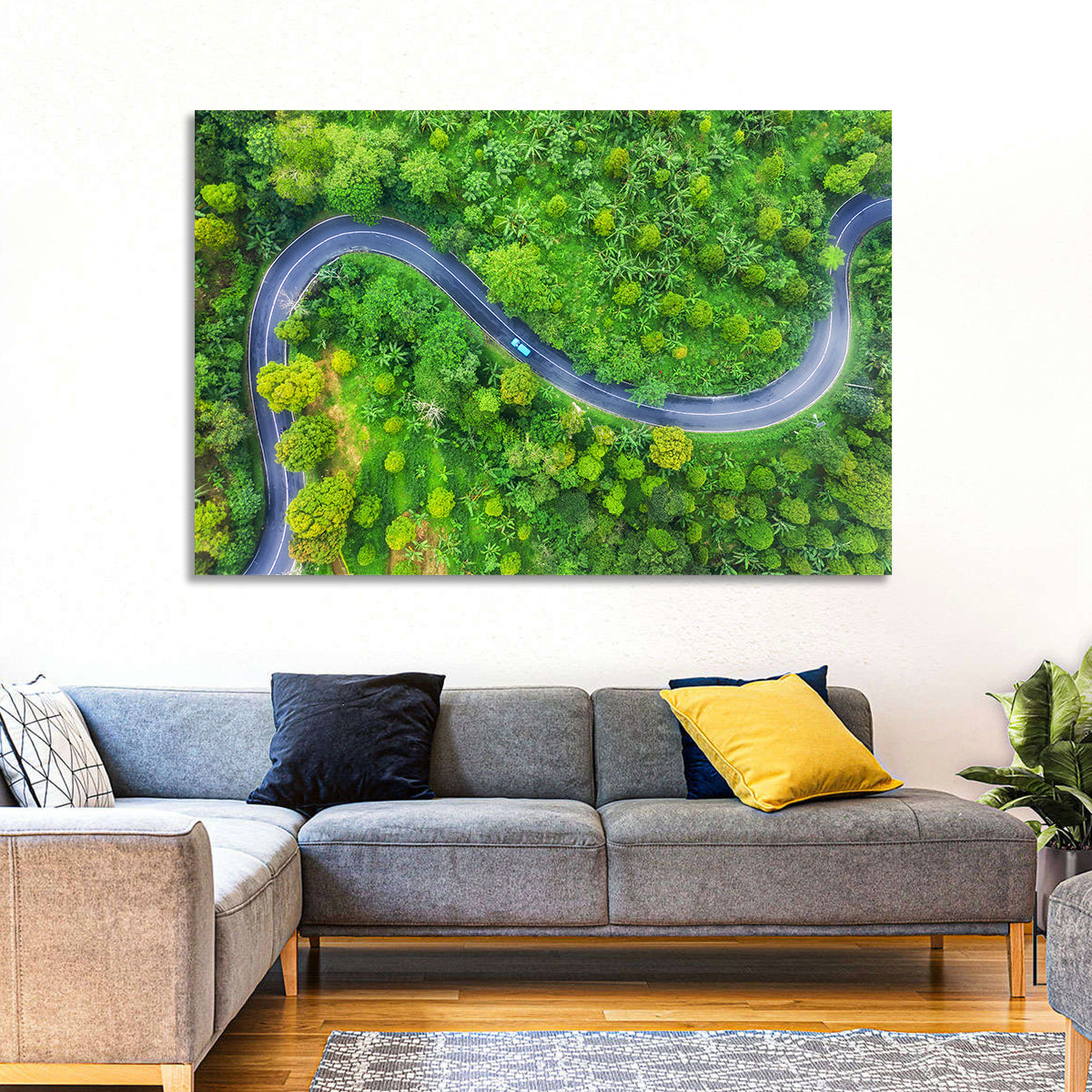 Blue Car on Summer Forest Road Wall Art