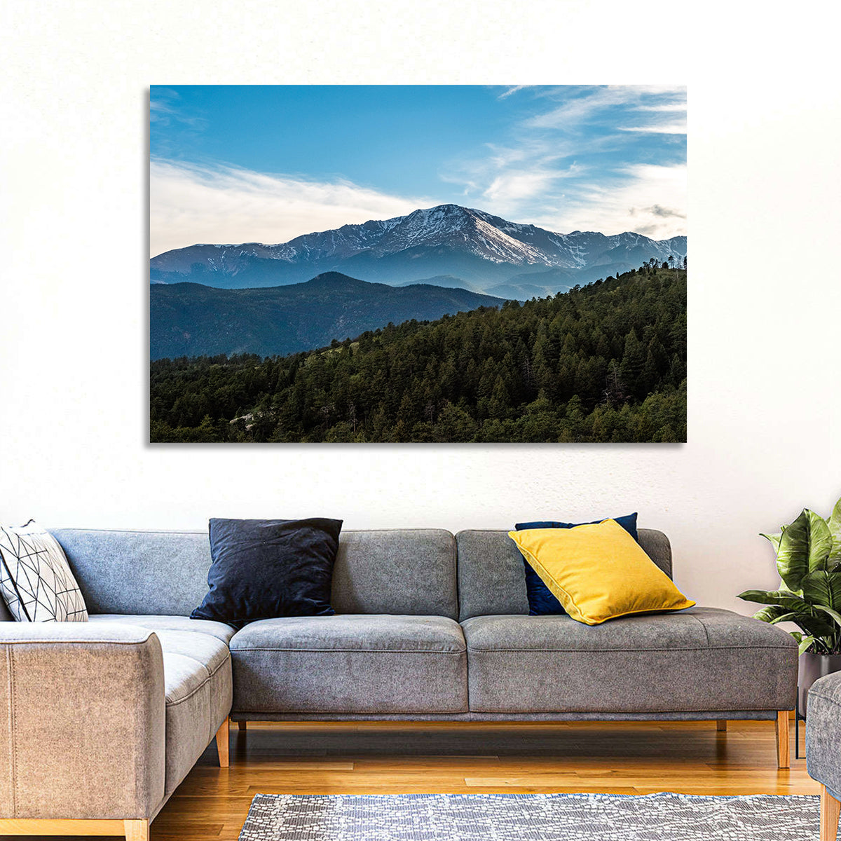 Pikes Peak Mountain Landscape Wall Art in a room, landscape