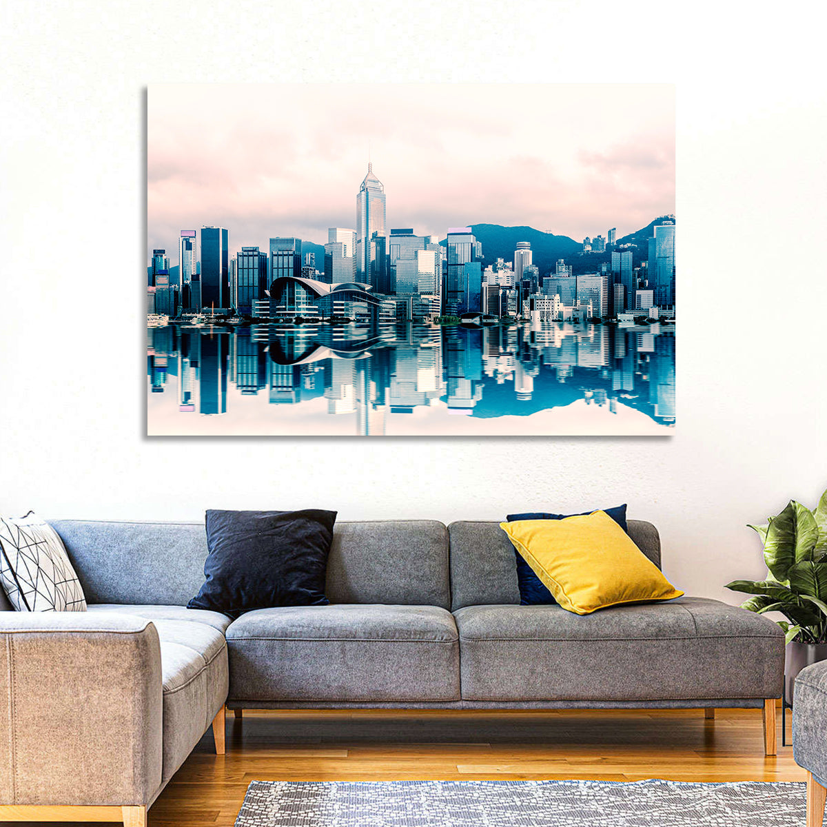 Victoria Harbour Sketch at Dusk Wall Art in a room, landscape