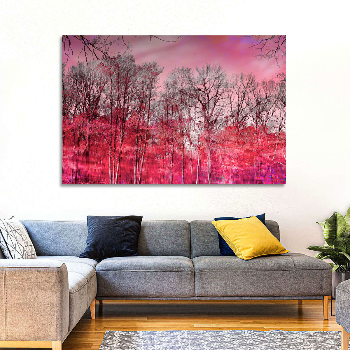 Autumn Trees Reflection Wall Art in a room, landscape