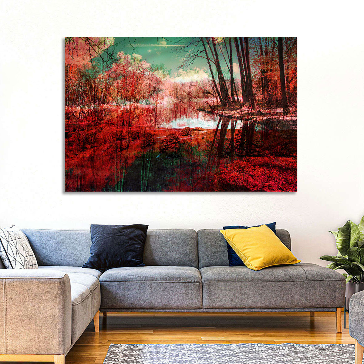 Red Forest Reflection Wall Art