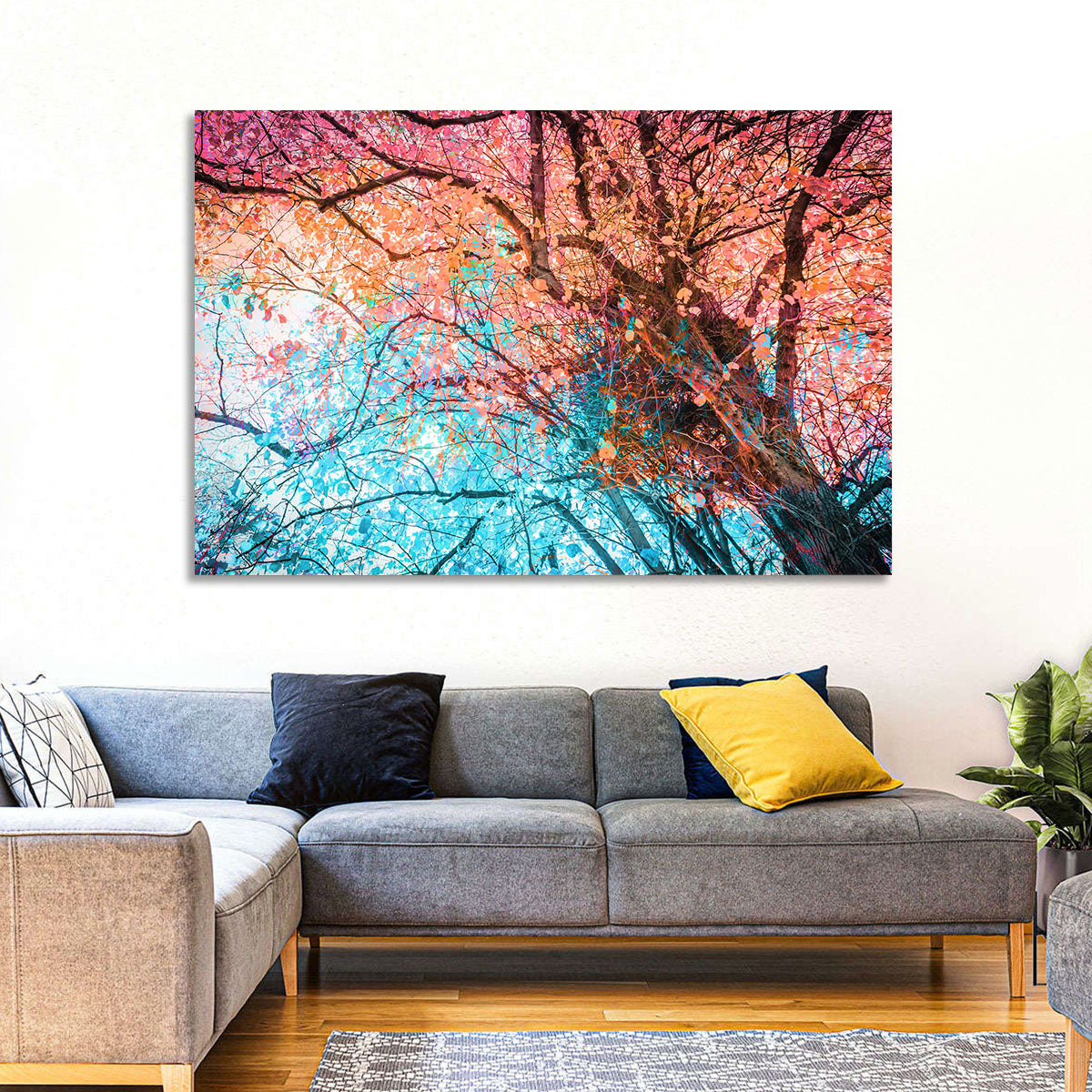 Autumn Canopy Abstract Wall Art in a room, landscape